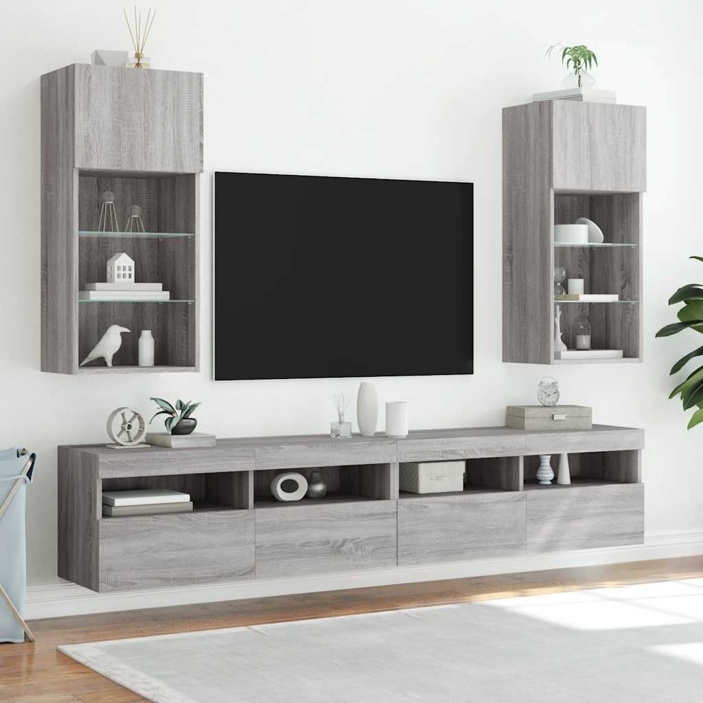 vidaXL TV Cabinet with LED Lights Grey Sonoma 40.5x30x90 cm