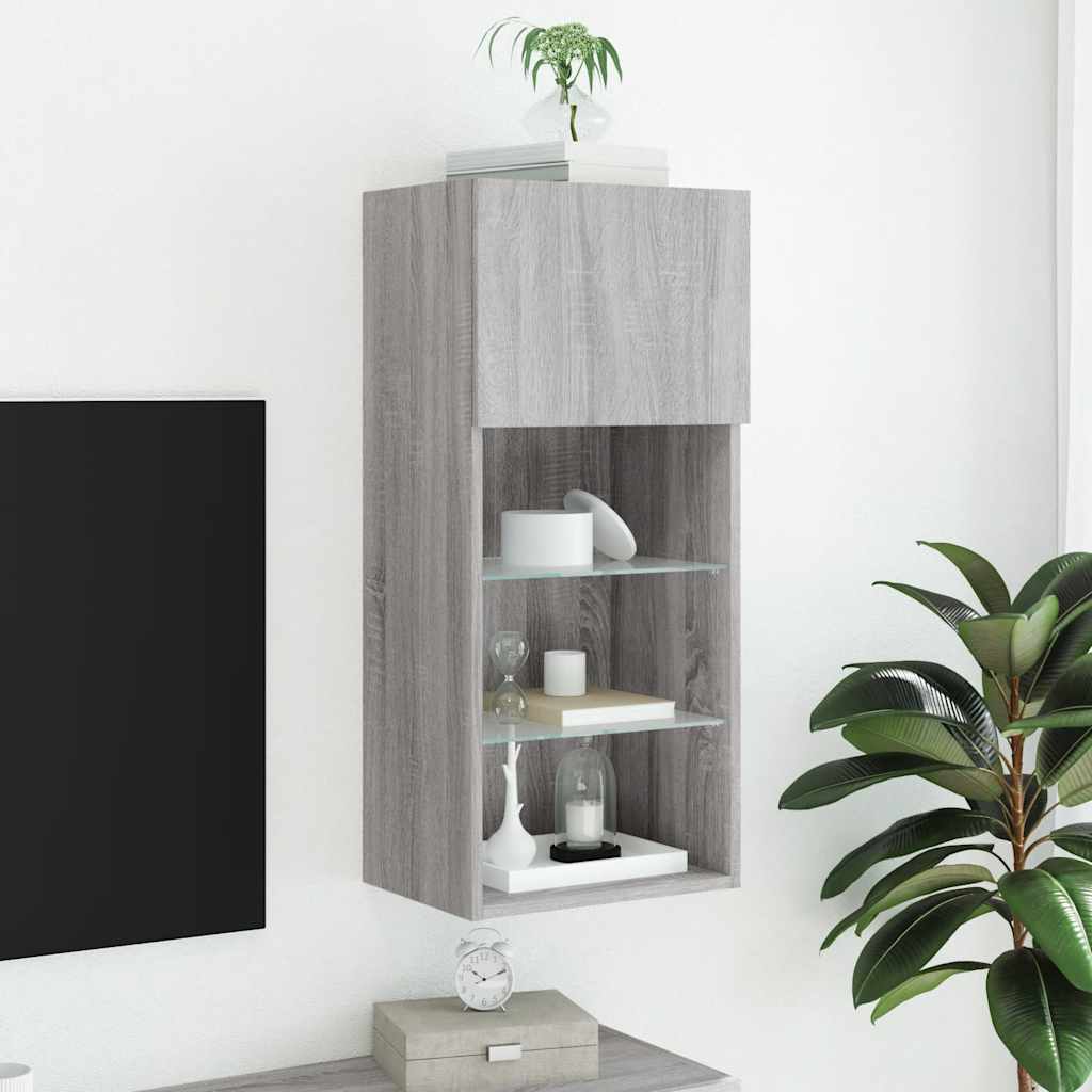 vidaXL TV Cabinet with LED Lights Grey Sonoma 40.5x30x90 cm