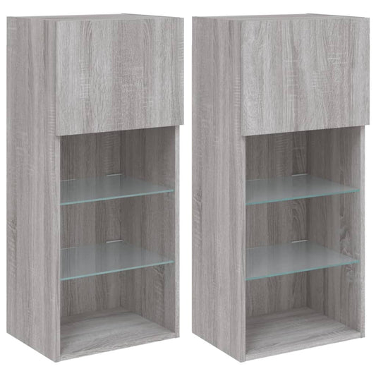 vidaXL 2 Piece TV Cabinet Set with LED Lights Grey Sonoma 40,5x30x90 cm