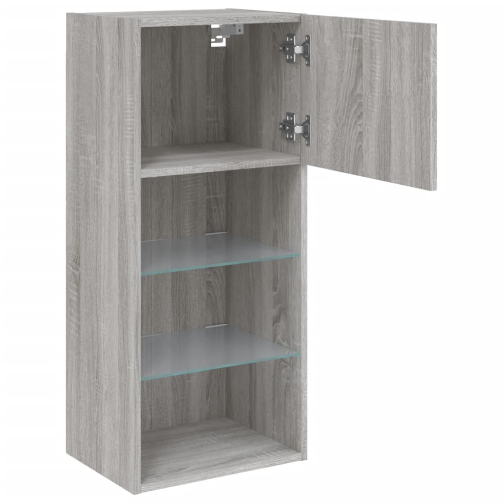 vidaXL TV Cabinets with LED Lights 2 pcs Grey Sonoma 40.5x30x90 cm