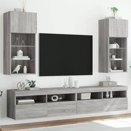 vidaXL 2 Piece TV Cabinet Set with LED Lights Grey Sonoma 40,5x30x90 cm