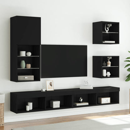 vidaXL TV Cabinet | Black | Engineered wood, glass | Medium | Wall mounting