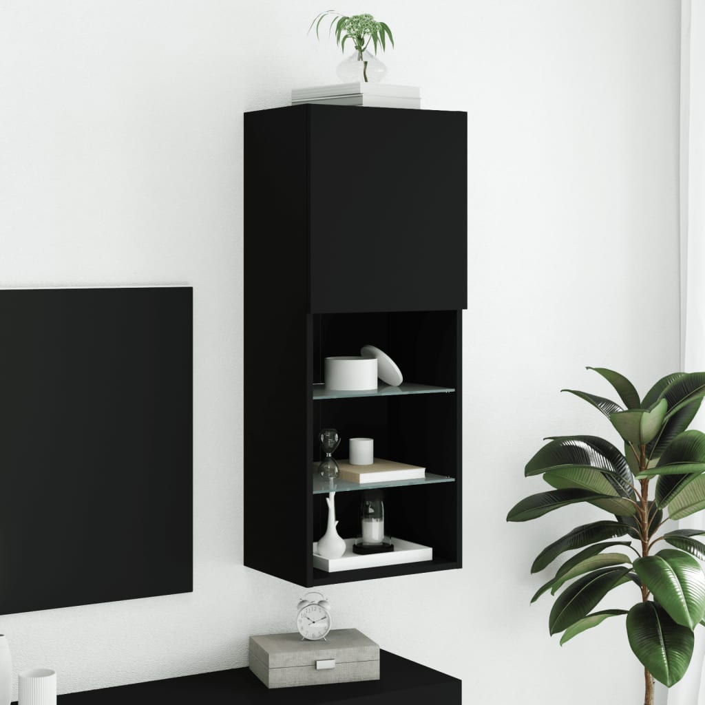 vidaXL TV Cabinet | Black | Engineered wood, glass | Medium | Wall mounting