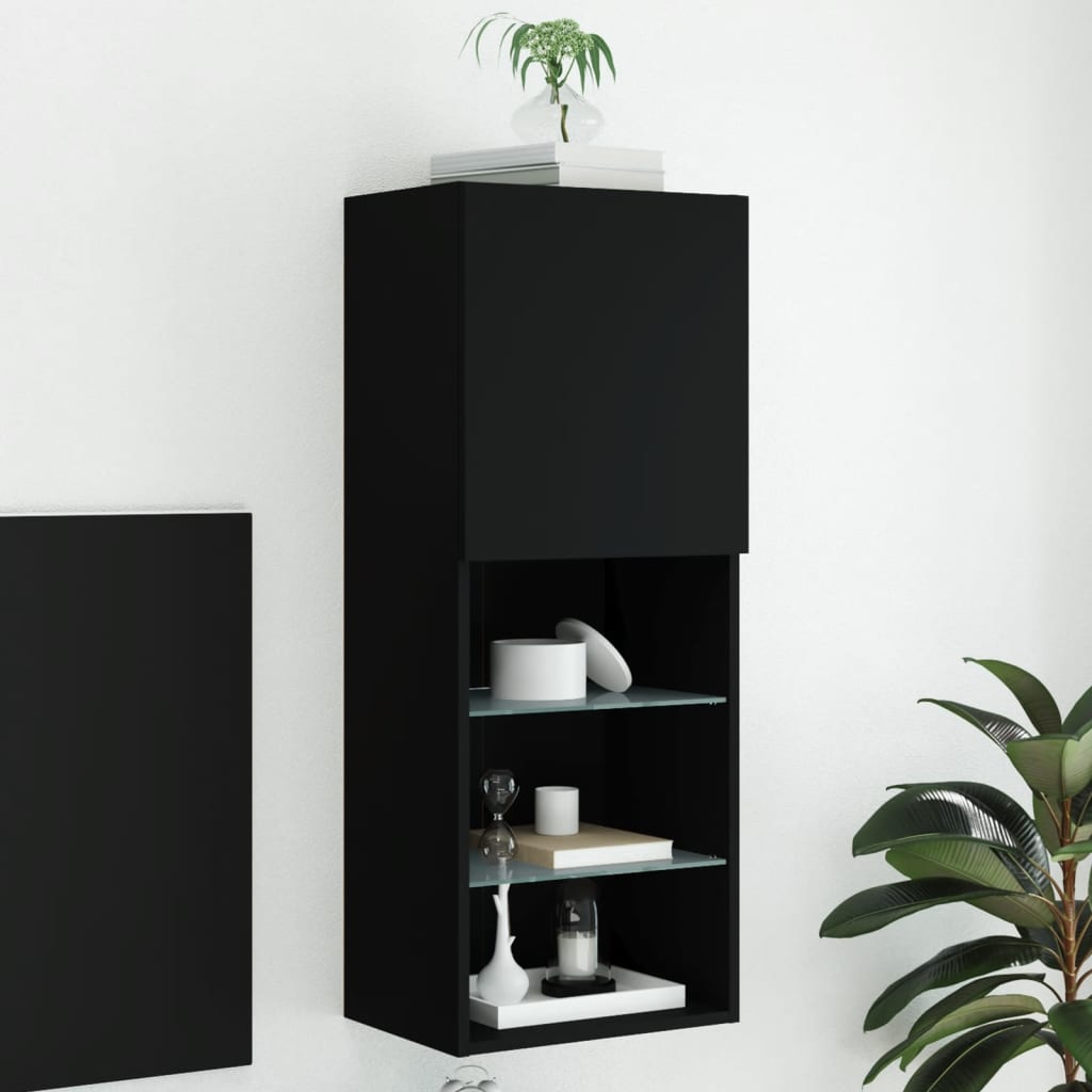vidaXL TV Cabinet | Black | Engineered wood, glass | Medium | Wall mounting