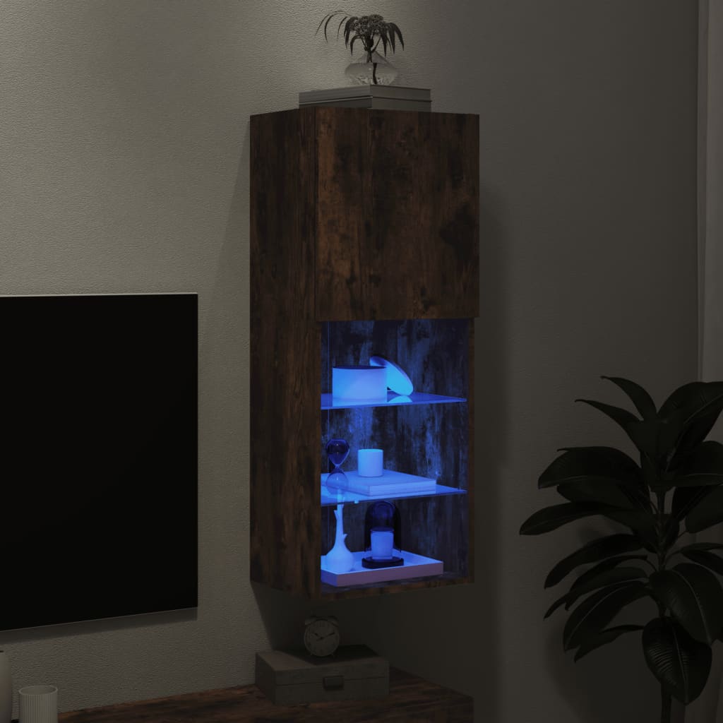 vidaXL TV Cabinet with LED Lights Smoked Oak 40.5x30x102 cm