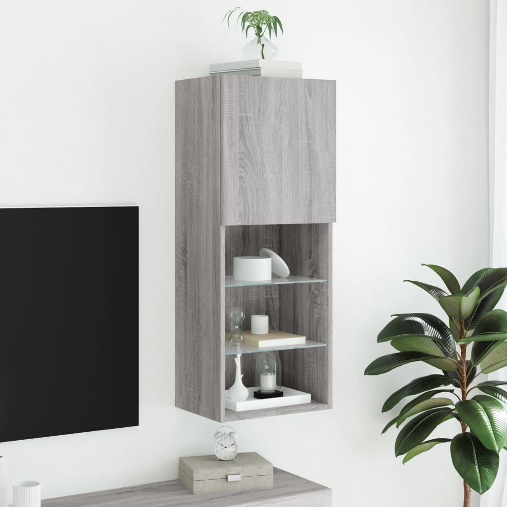 vidaXL TV Cabinet with LED Lights Grey Sonoma 40.5x30x102 cm