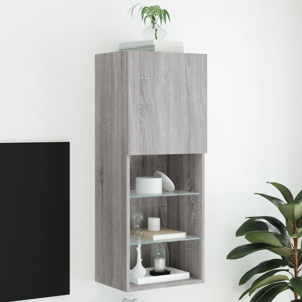 vidaXL TV Cabinet with LED Lights Grey Sonoma 40.5x30x102 cm