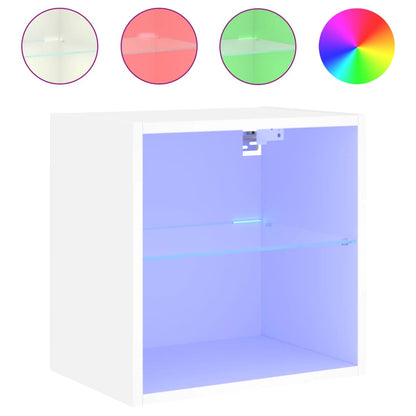 vidaXL Bedside Cabinet with LED Lights Wall-mounted White