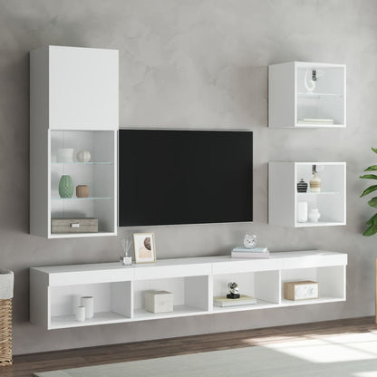 vidaXL Bedside Cabinet with LED Lights Wall-mounted White