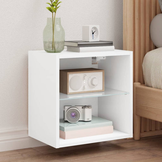 vidaXL Bedside Cabinet with LED Lights Wall-mounted White