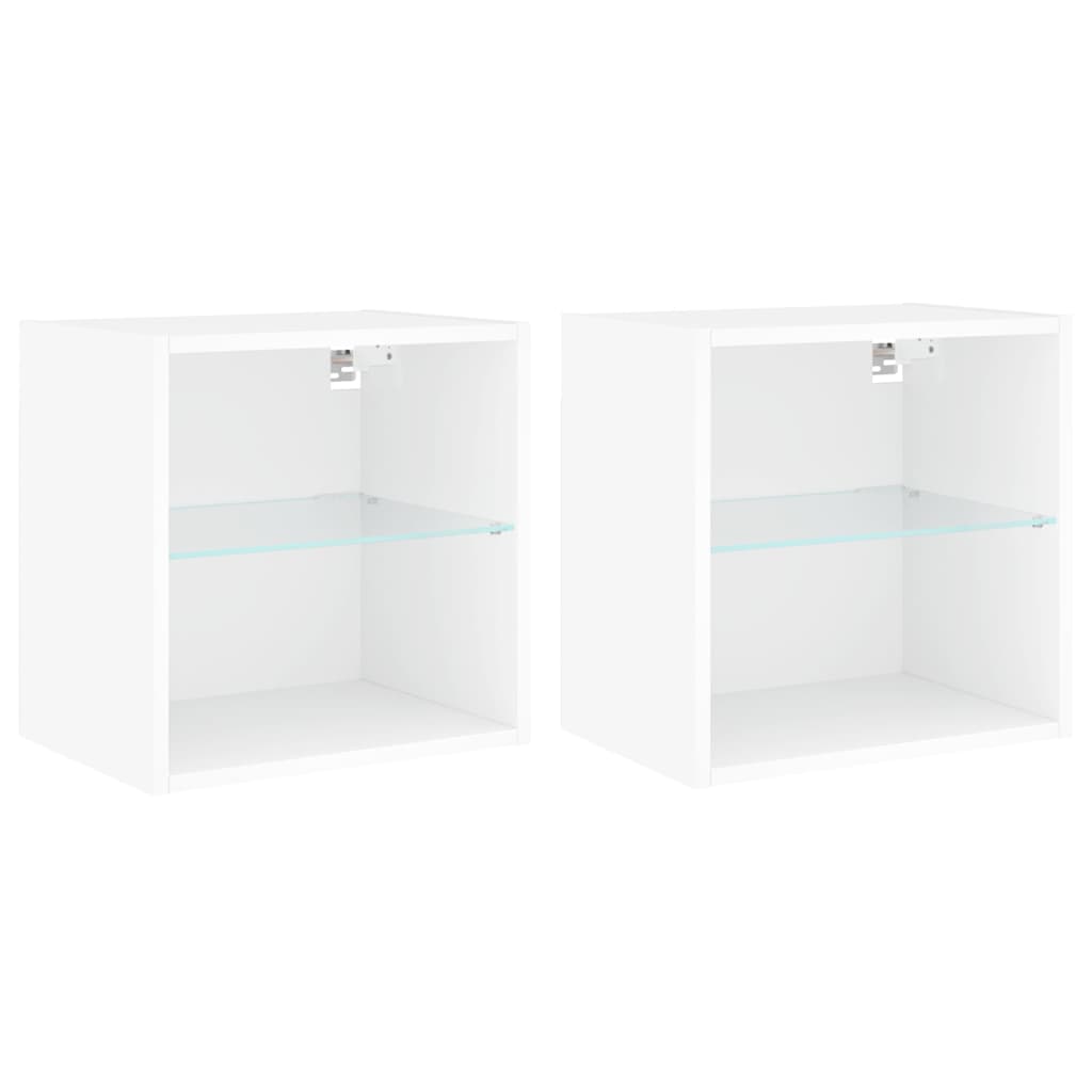 vidaXL Bedside Cabinets with LED Lights Wall-mounted 2 pcs White