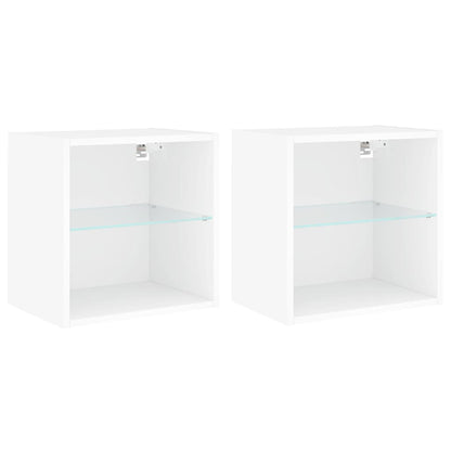 vidaXL Bedside Cabinets with LED Lights Wall-mounted 2 pcs White