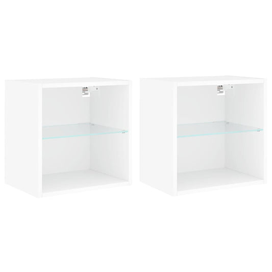 vidaXL Bedside Cabinets with LED Lights Wall-mounted 2 pcs White