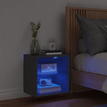 vidaXL Bedside Cabinet with LED Lights Wall-mounted Black