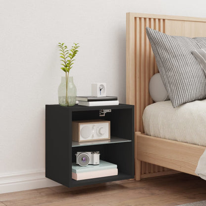 vidaXL Bedside Cabinet with LED Lights Wall-mounted Black