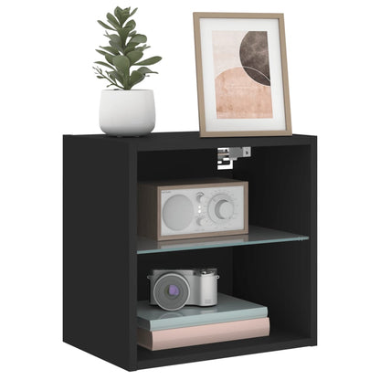 vidaXL Bedside Cabinet with LED Lights Wall-mounted Black
