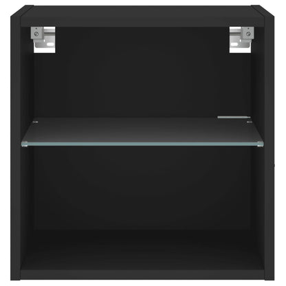 vidaXL Bedside Cabinet with LED Lights Wall-mounted Black