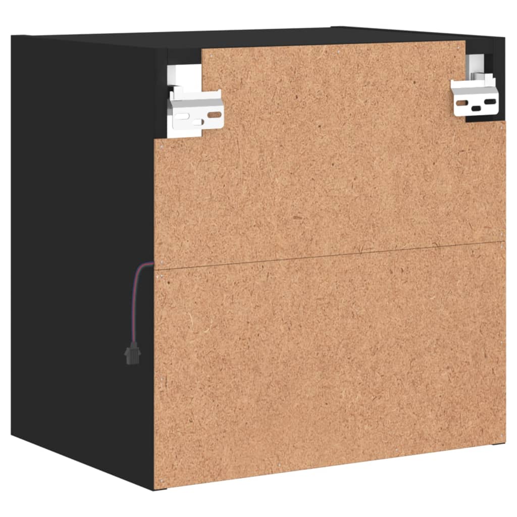 vidaXL Bedside Cabinet with LED Lights Wall-mounted Black