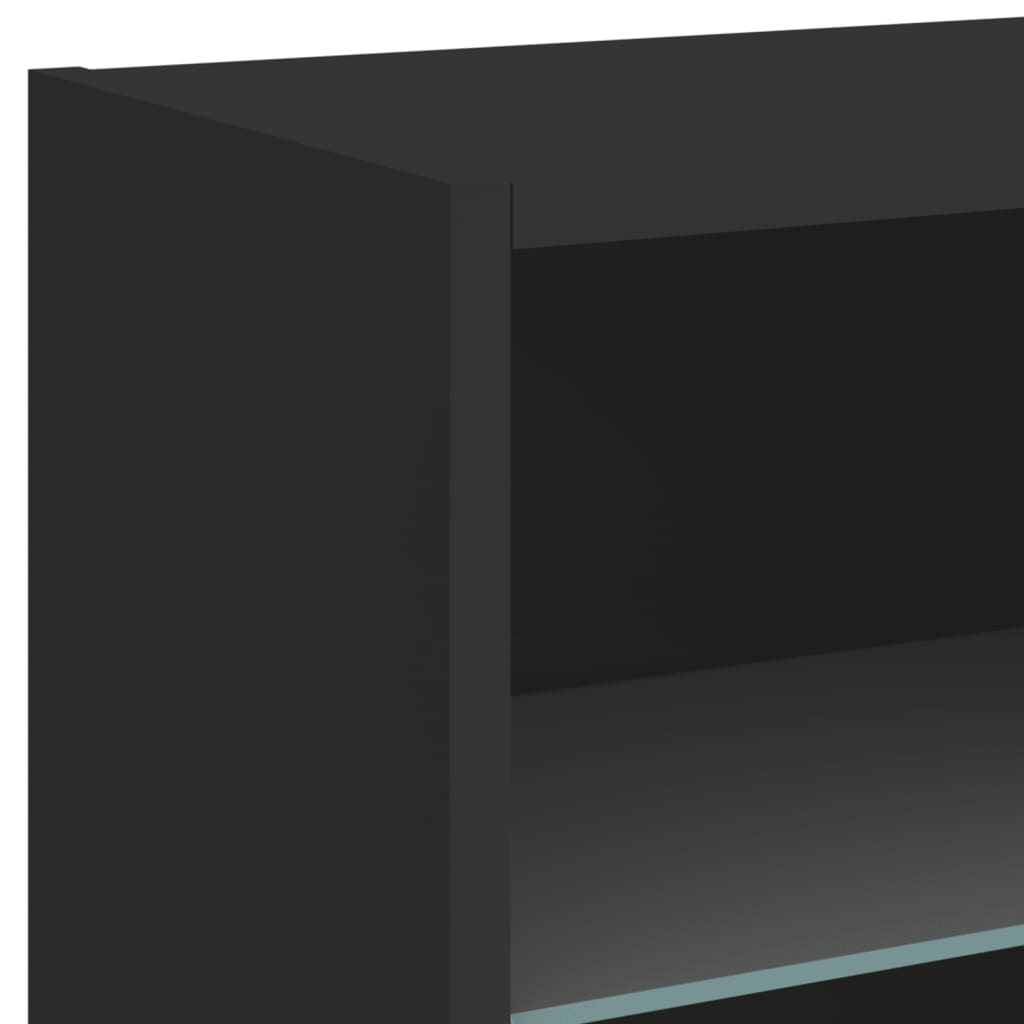 vidaXL Bedside Cabinet with LED Lights Wall-mounted Black