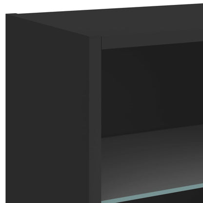 vidaXL Bedside Cabinet with LED Lights Wall-mounted Black