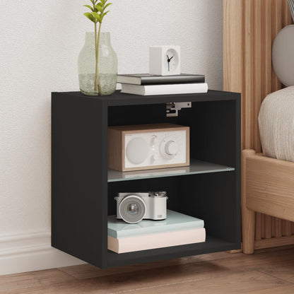 vidaXL Bedside Cabinet with LED Lights Wall-mounted Black