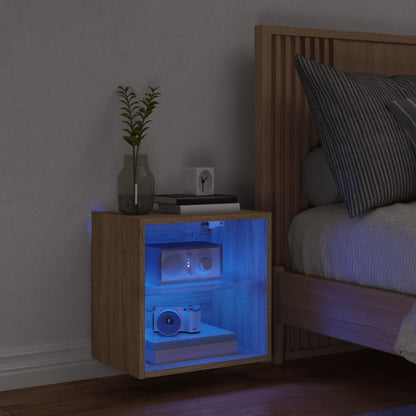 vidaXL Bedside Cabinet with LED Lights Wall-mounted Sonoma Oak