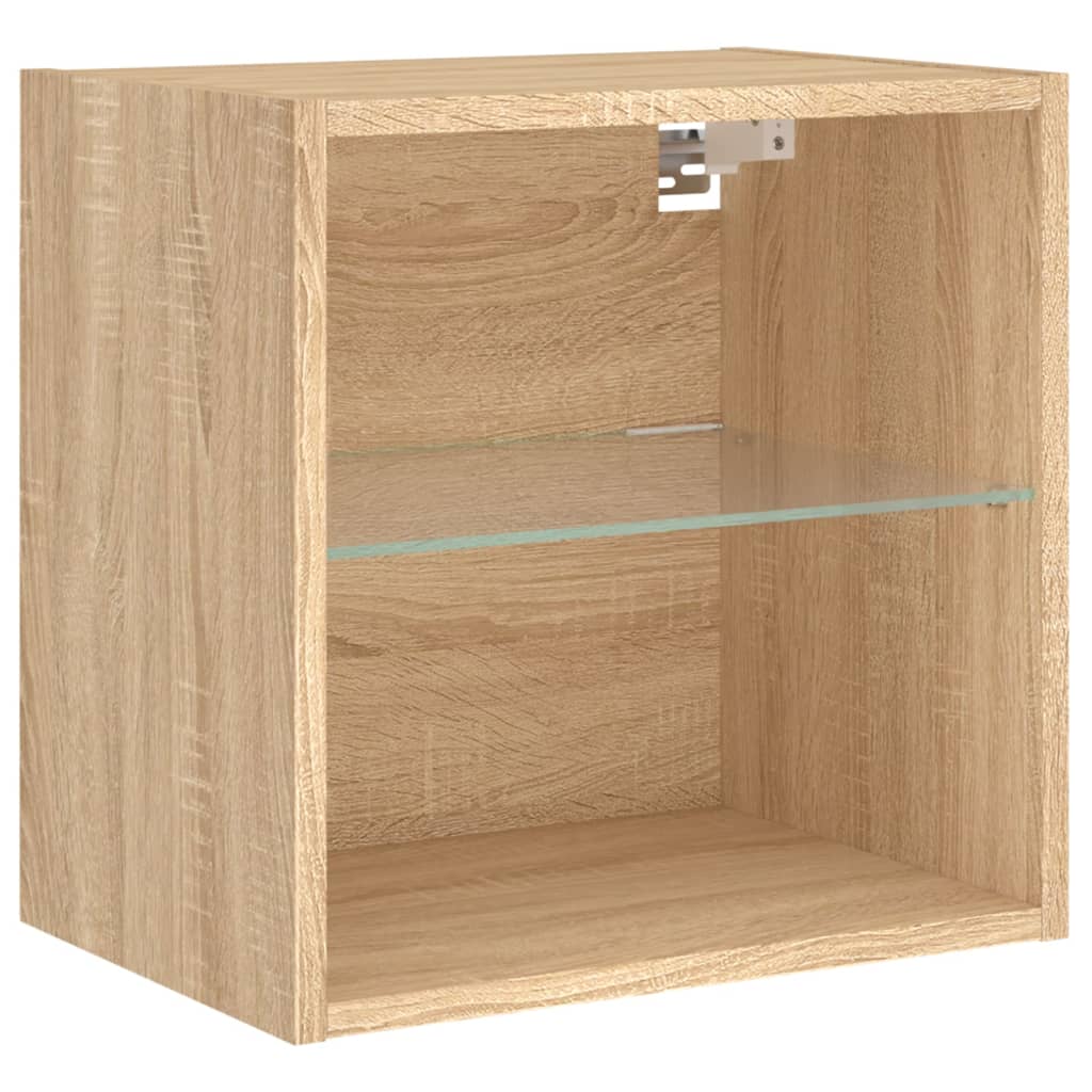 vidaXL Bedside Cabinet with LED Lights Wall-mounted Sonoma Oak