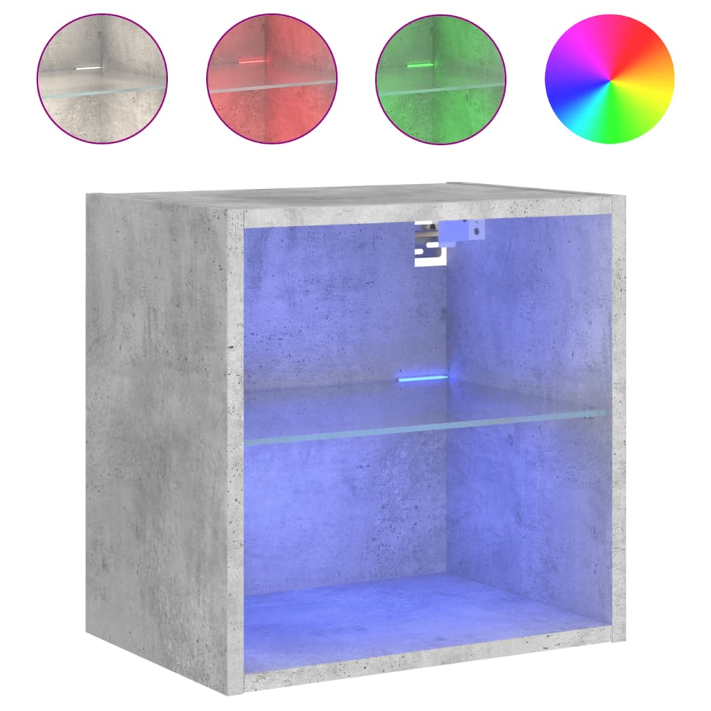 vidaXL Bedside Cabinet with LED Lights Wall-mounted Concrete Grey