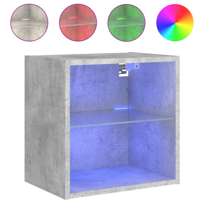 vidaXL Bedside Cabinet with LED Lights Wall-mounted Concrete Grey