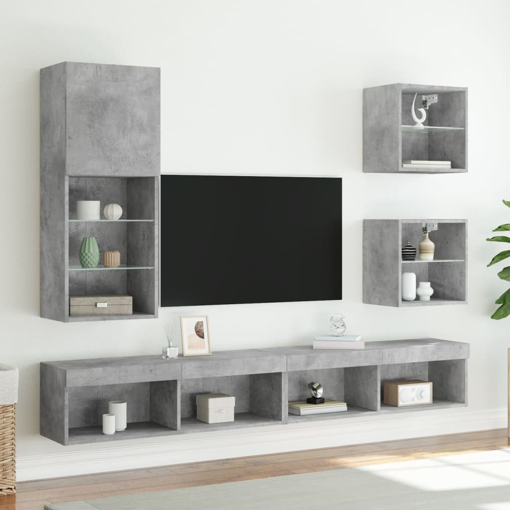 vidaXL Bedside Cabinet with LED Lights Wall-mounted Concrete Grey