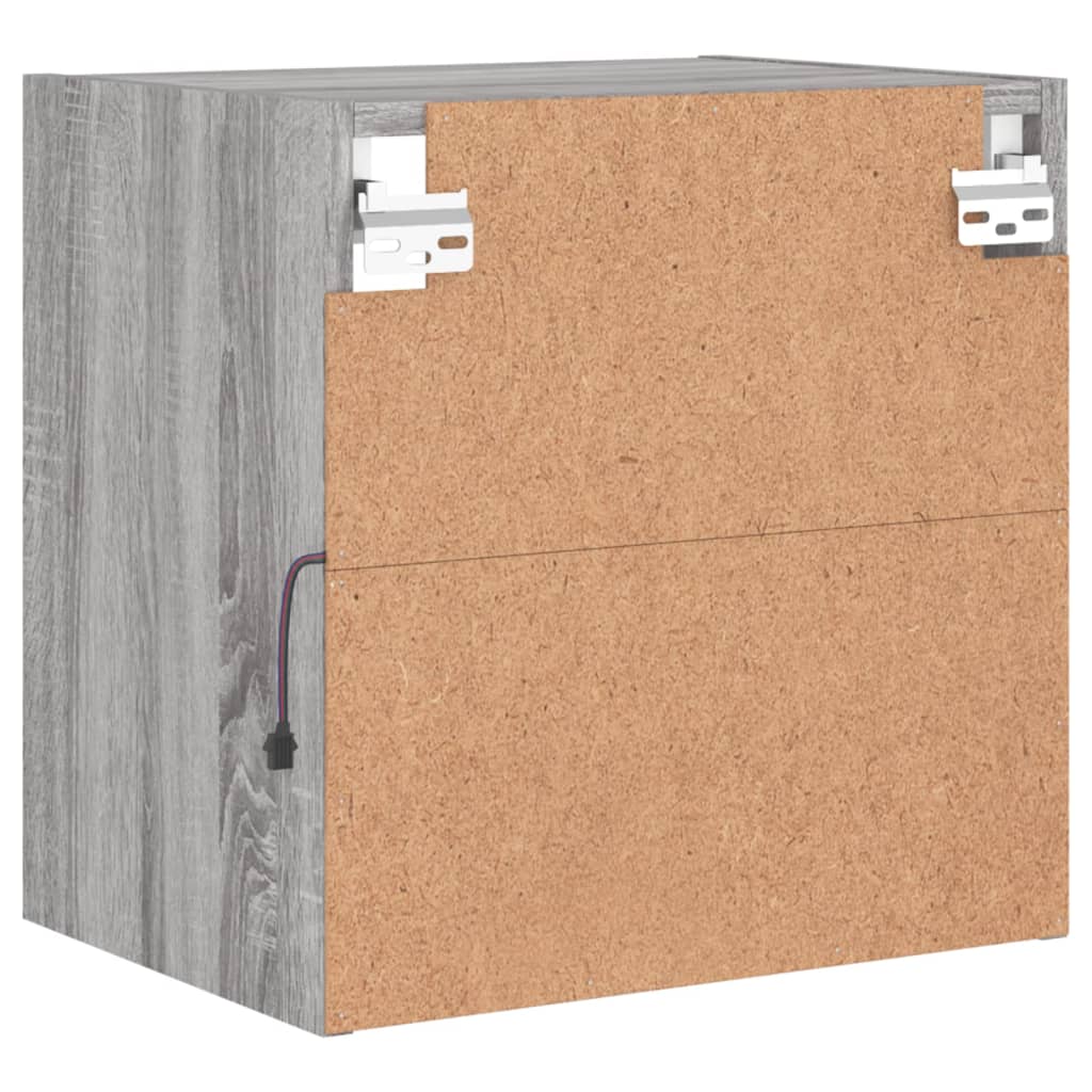 vidaXL Bedside Cabinet with LED Lights Wall-mounted Grey Sonoma