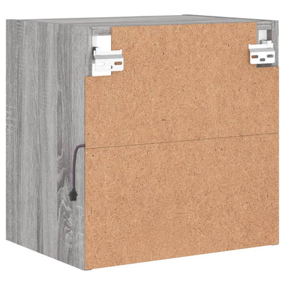 vidaXL Bedside Cabinet with LED Lights Wall-mounted Grey Sonoma
