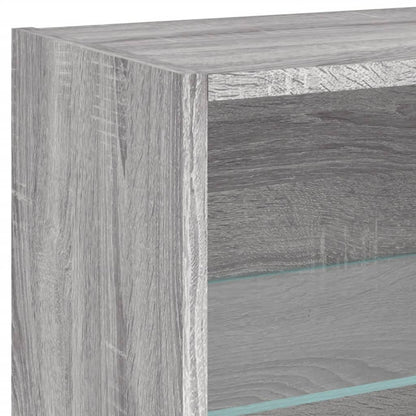 vidaXL Bedside Cabinet with LED Lights Wall-mounted Grey Sonoma