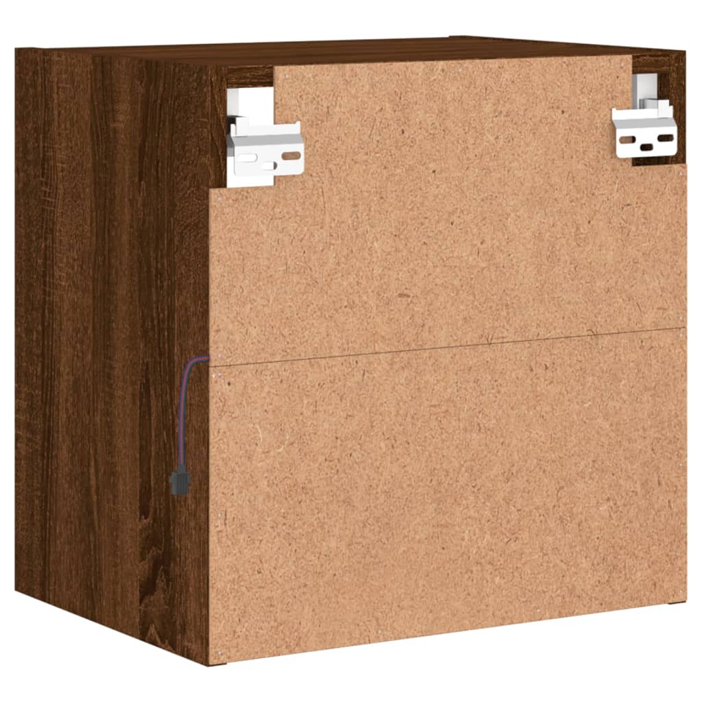 vidaXL Bedside Cabinet with LED Lights Wall-mounted Brown Oak