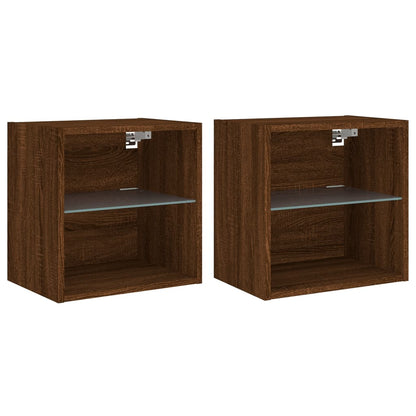 vidaXL Bedside Cabinets with LED Lights Wall-mounted 2 pcs Brown Oak