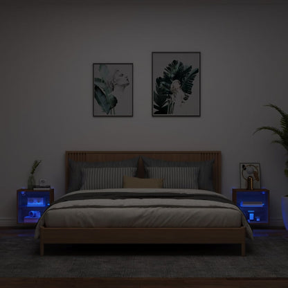 vidaXL Bedside Cabinets with LED Lights Wall-mounted 2 pcs Brown Oak