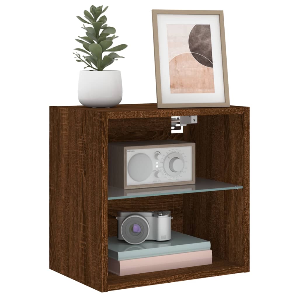vidaXL Bedside Cabinets with LED Lights Wall-mounted 2 pcs Brown Oak