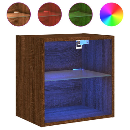 vidaXL Bedside Cabinets with LED Lights Wall-mounted 2 pcs Brown Oak