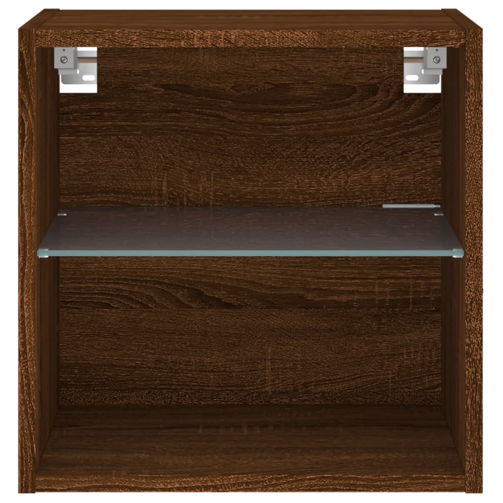 vidaXL Bedside Cabinets with LED Lights Wall-mounted 2 pcs Brown Oak