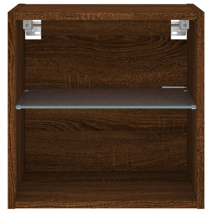 vidaXL Bedside Cabinets with LED Lights Wall-mounted 2 pcs Brown Oak