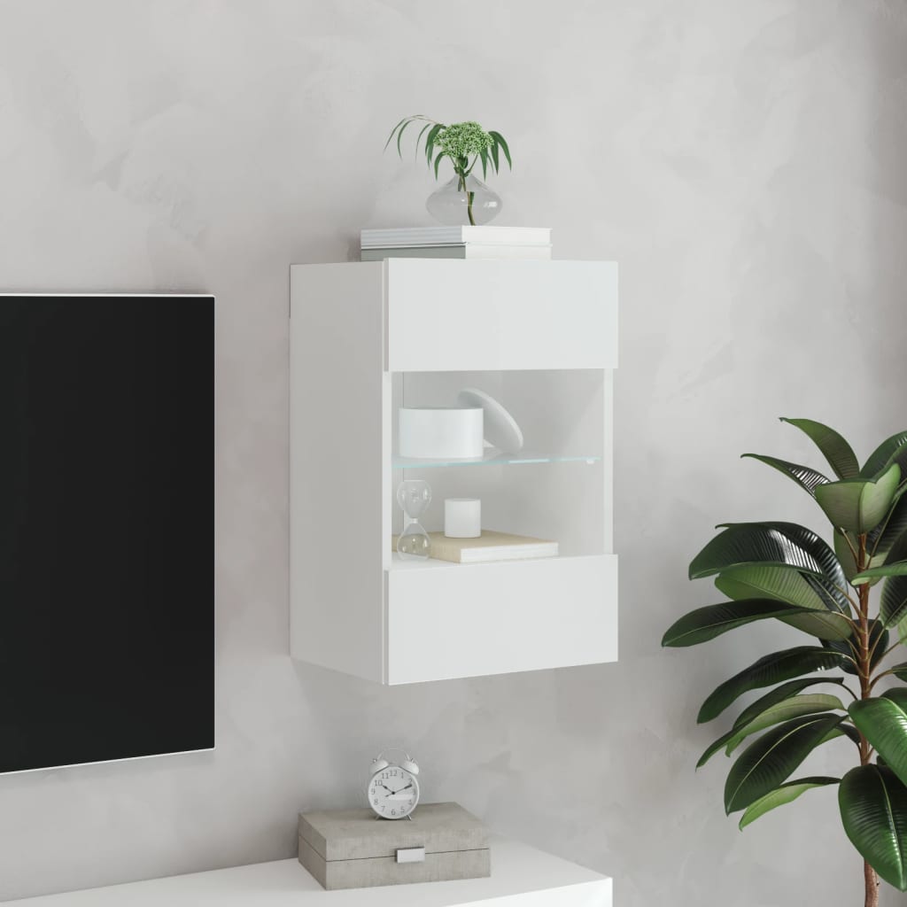 vidaXL TV Wall Cabinet with LED Lights White 40x30x60,5 cm