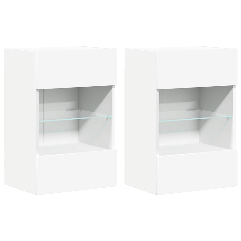 vidaXL Wall Cabinets with LED Lights for TV 2 pcs White 40x30x60,5 cm