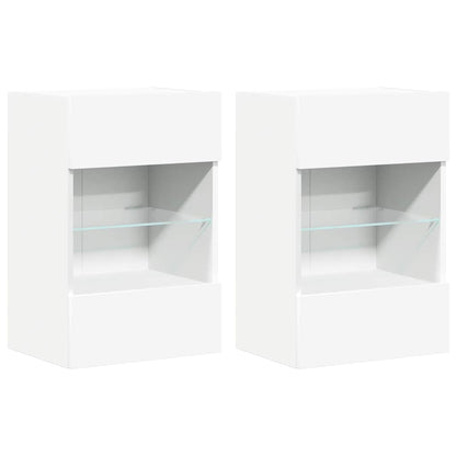vidaXL Wall Cabinets with LED Lights for TV 2 pcs White 40x30x60,5 cm