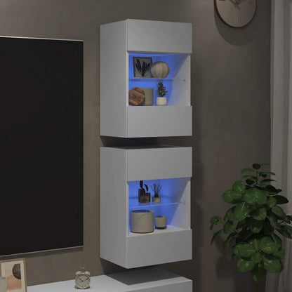 vidaXL Wall Cabinets with LED Lights for TV 2 pcs White 40x30x60,5 cm