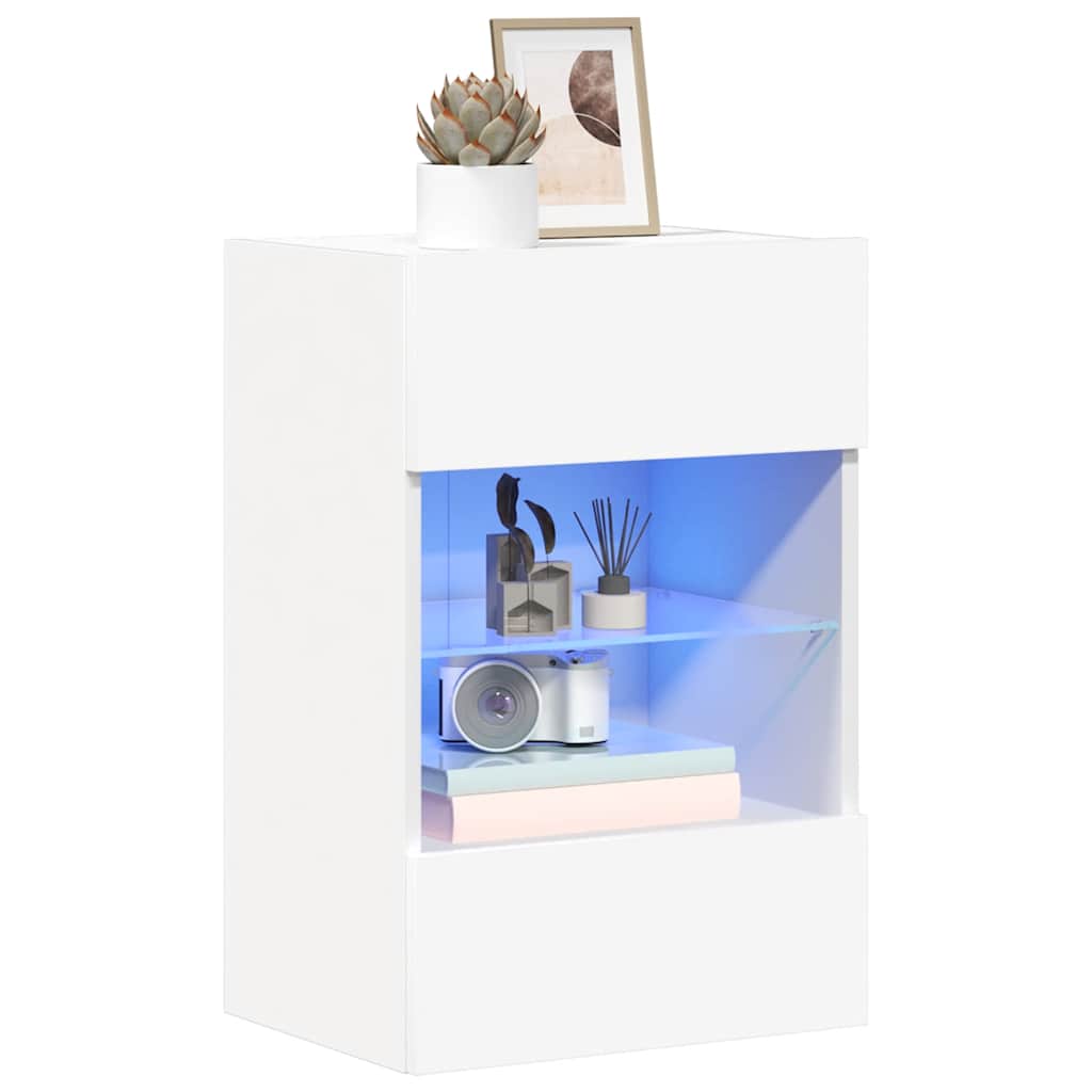 vidaXL Wall Cabinets with LED Lights for TV 2 pcs White 40x30x60,5 cm