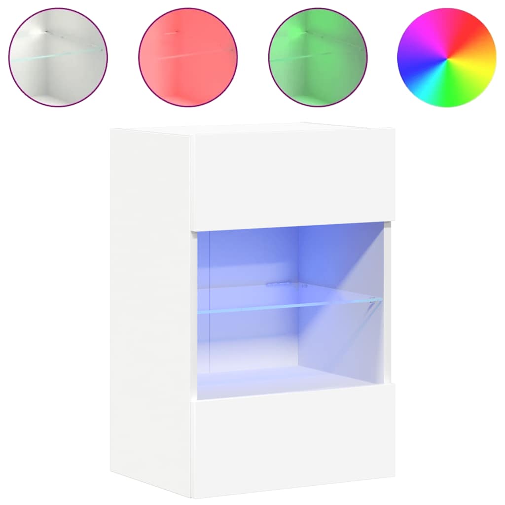 vidaXL Wall Cabinets with LED Lights for TV 2 pcs White 40x30x60,5 cm