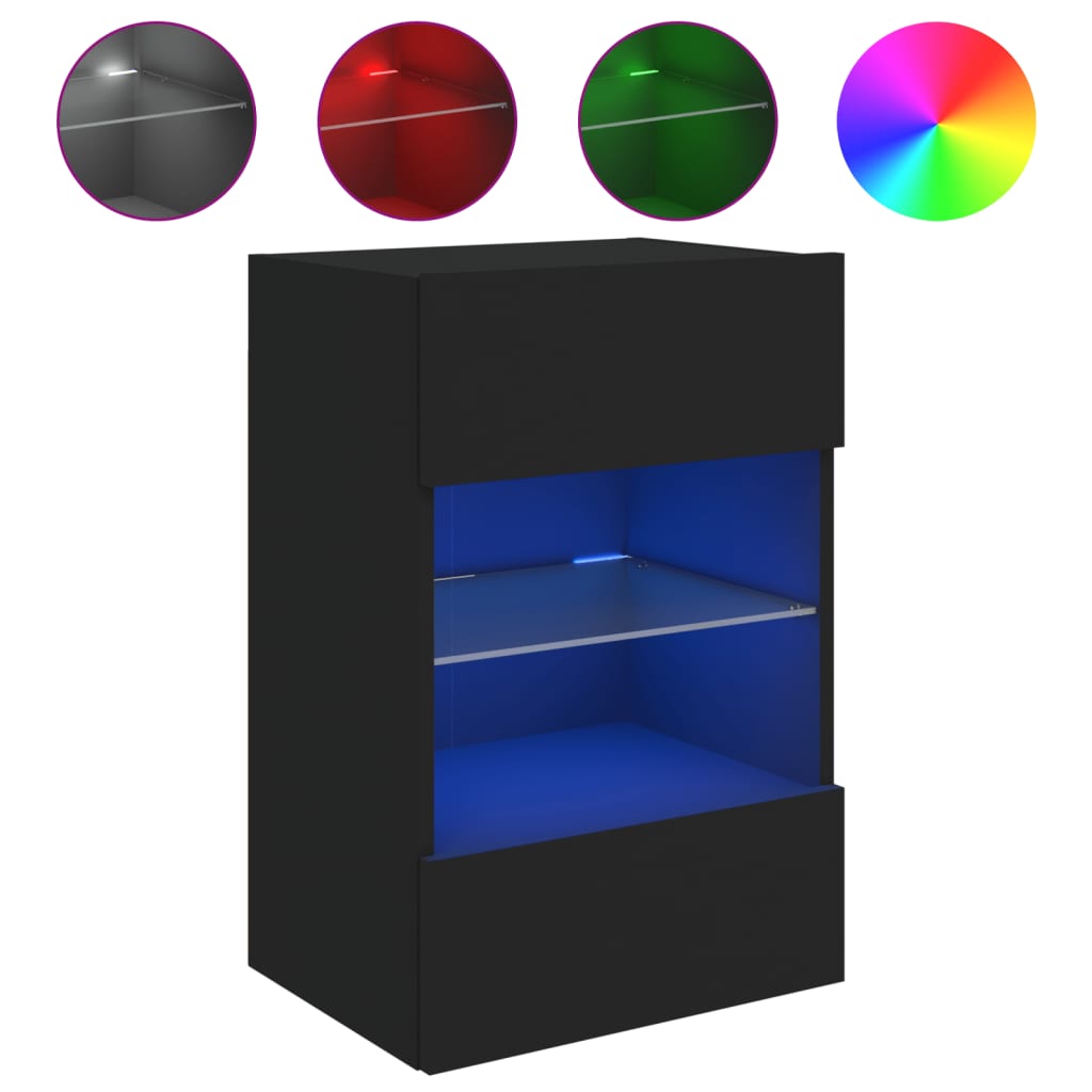 vidaXL TV Wall Cabinet with LED Lights Black 40x30x60,5 cm