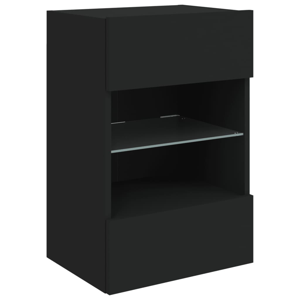 vidaXL TV Wall Cabinet with LED Lights Black 40x30x60,5 cm
