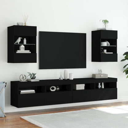 vidaXL TV Wall Cabinet with LED Lights Black 40x30x60,5 cm