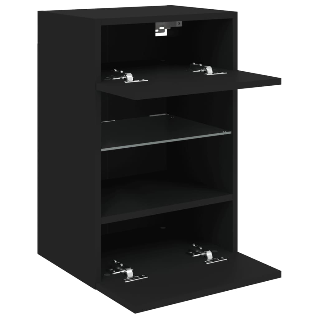 vidaXL TV Wall Cabinet with LED Lights Black 40x30x60,5 cm